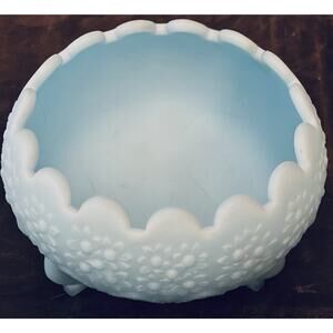 Vtg Fenton Blue Satin Scalloped Orange Tree 74-79 3-Footed Base Heavy Beautiful